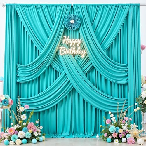 10 ft x 10 ft Wrinkle Free Turquoise Backdrop Curtain for Parties, Thick Polyester Teal Photo Backdrop Drapes,2 Panels 5ft x 10ft for Baby Shower Wedding Engagement Birthday Mermaid Party - Image 3