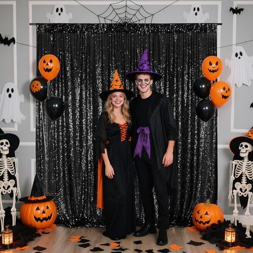 Poise3EHome Black Sequin Backdrop, 7FT x 7FT Black Sequin Photography Backdrop Curtain for Party Decoration - Image 6