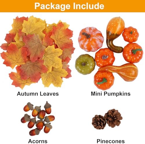 winemana Fall Decorations for Home Mini Pumpkins Gourds & Leaves Set - Image 5