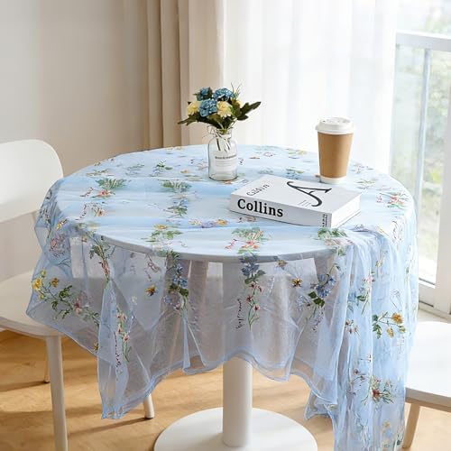 BINBE 6pcs Blue Florals Table Runner Embroidery Gauze 10FT Daisy Seasonal Tulle Birthday Wedding Holiday Kitchen Dining Table Decor for Home Party - Image 7