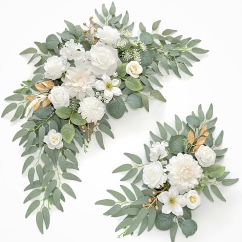 Faux Flower Swag Set of 2 for Wedding Welcome Signs Floral Swag Wedding Reception Ceremony Signs Decor (A-White) by Piklado