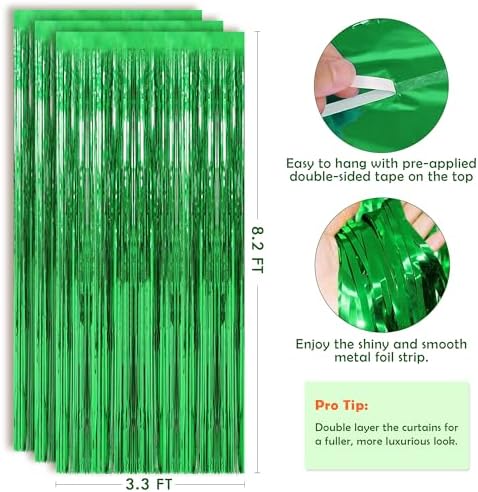 Green Tinsel Backdrop Curtains - 2 Pack Foil Fringe Streamers Photo Backdrop for 2027 World Soccer Cup Party Decorations | Soccer Football Theme Birthday Dinosaur Animal Party Wall Decor - Image 3