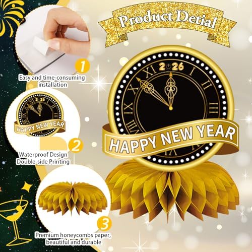 JULMELON 8PCS Happy New Year 2026 Decorations, Honeycomb Centerpieces - Image 4