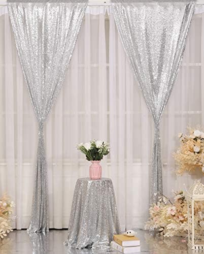Poise3EHome Sequin Backdrop, 2 Pcs Silver 2ftx8ft Curtains for Party, Wedding, Event, Photography - Image 4