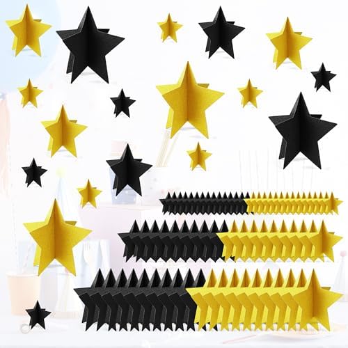 70 Pcs Black and Gold Star Centerpieces Black and Gold Party Birthday Decorations 3D 2025 Graduation Table Decor 3 Sizes 8" 5" 3" Red Carpet Film Show Theme Engagement Anniversary Supplies by MISAKTEAM