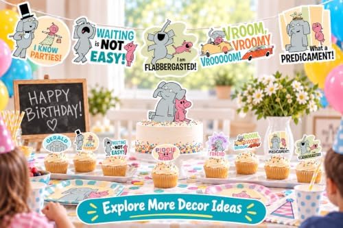Elephant and Piggie Stickers Willems Party Decorations (24 Cupcake Toppers) - Image 6