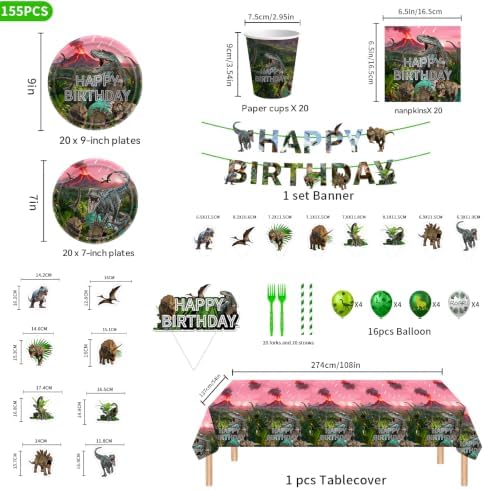 Dinosaur Party Decorations Plates Napkins Dino World Birthday Supplies Tableware Set Include Plates, Napkins, Cups, Forks, Straws, Balloon, Banner, Cake topper, Tablecloth for Serve 20 - Image 6