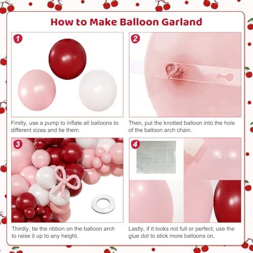Pink Red Balloon Arch Kit, Cherry Birthday Valentine Decor - Image 5