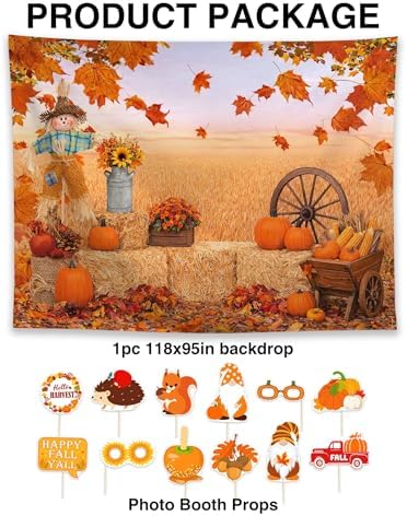 Allenjoy 118" x 95" Fall Autumn Pumpkin Harvest Photography Backdrop with Photo Booth Props, Party Decorations, Supplies and Favors - Image 2