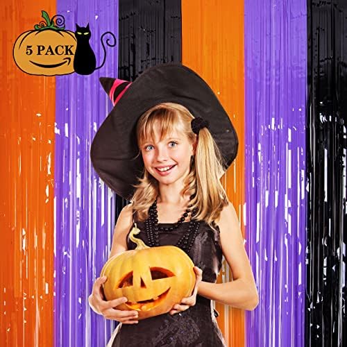 LOLStar Halloween Orange Purple Black Foil Fringe Curtains 5 Pack - Image 2
