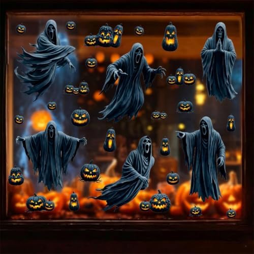 Halloween Window Clings Decorations Ghost Pumpkin Window Stickers Static Spooky Glass Window Sticker Decals for Home Office Classroom Party Haunted House Seasonal Decor 2 Sheets by Unknown