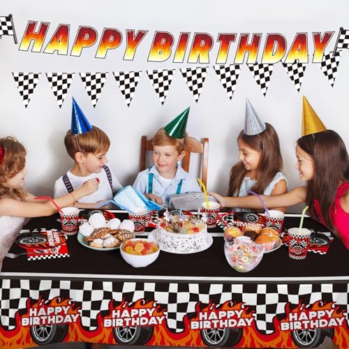 Birthday Decorations Kit: Car Theme Party Supplies for 25 - Includes Dinner & Dessert Plates, Napkins, Cups, Banner and Tablecloth for Boys' Racing Car Birthday Party Decorations - Image 6