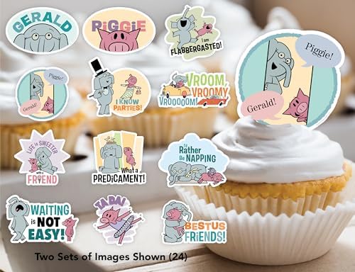 Elephant and Piggie Stickers Willems Party Decorations (24 Cupcake Toppers) - Image 4