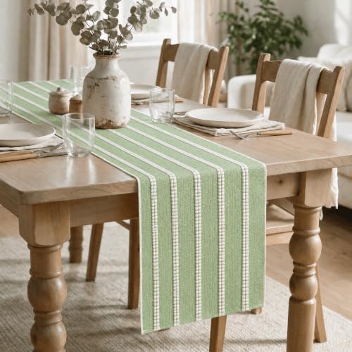 Artoid Mode Sage Green Farmhouse Dashed Stripe Table Runner, Seasonal Holiday Spring Boho Rustic Kitchen Dining Table Decoration for Home Party Decor 12x90 Inch - Image 4