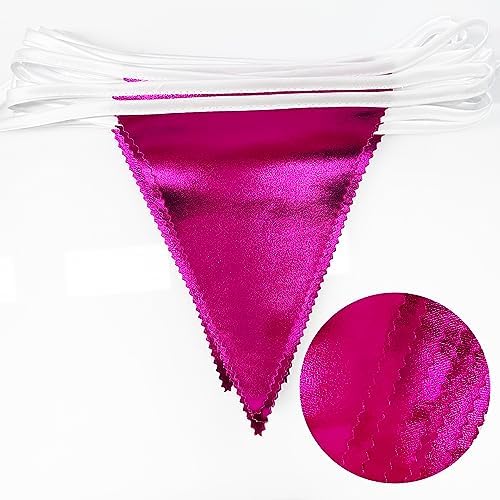 Hot Pink Party Decorations Triangle Pennant Banner Flag Rose Pink Metallic Fabric Bunting Garland for Birthday Bachelorette Wedding Bridal Shower Anniversary Flamingo Theme Party Supplies - Image 3