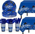 Childom Fathers Day Decorations for Party,132 Pcs Disposable Fathers Day Plates Tablecloth Cups Knives Spoons Forks for Party Supplies,Plates Tableware for Dads Birthday,Home,Brunch,Dinner,Serves 26 by Childom