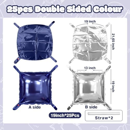 NISOCY 25PCS Navy Blue and Silver Square Foil Balloons Wall Backdrop - Image 2