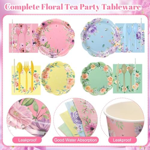 450 Pcs Tea Floral Tableware Set, Serve 50, Pastel - Image 3
