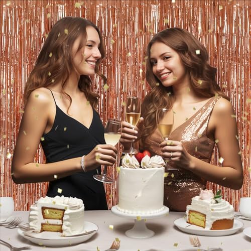 DECOCKRAT 2 Pack Foil Fringe Backdrop - Rose Gold Shiny Tinsel Curtains for Party Decoration/Photo Booth Props - 3.3x6.6 FT Metallic Foil Backdrop for Birthday, Wedding, Graduation, Christmas. - Image 5