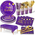 Nkaiso 161 Pcs Purple Gold Birthday Plates and Napkins Set -20 Serves by Nkaiso