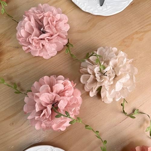 Dusty Pink Party Decorations Rose Gold Dusty Pink Beige Tissue Paper Flowers Pom Pom with Leaf Ribbon Hanging Garland Streamer for Birthday Wedding Shower Bridal Shower Engagement Party Supplies - Image 7