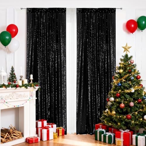 PartyDelight Black Sequin Backdrop Curtains 2x8ft 2 Panels - Image 3