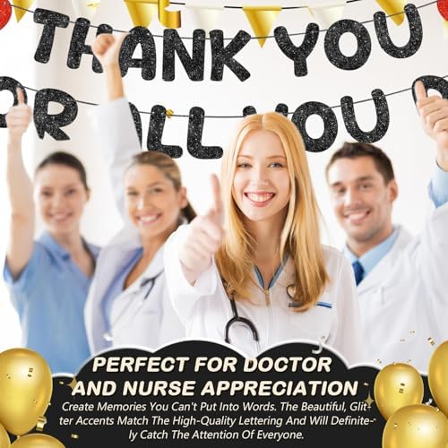 Fulmoon Pre Strung Thank You for All You Do Glitter Banner, Black and Red - Image 4