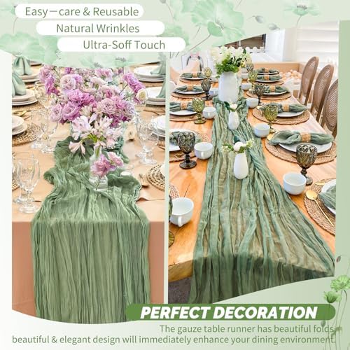 30 Pack Sage Green Cheesecloth Table Runner 17x108 Inches Boho Home Decor - Image 6