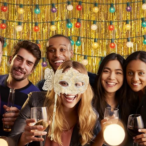 3 Pack 3.28ft x 6.56ft Gold Metallic Tinsel Foil Fringe Curtains, Photo Booth Backdrop Party Decorations for Birthday Wedding Baby Shower Graduation Bachelorette New Years - Image 5