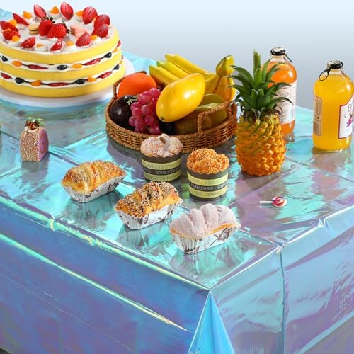 3 Pack Iridescent Blue Plastic Tablecloth, Shiny Blue Disposable Laser Rectangle Table Covers, Blue Holographic Foil Tablecloth Party Decorations for Birthday Bridal Wedding Christmas, 40 x 108 Inch - Image 5