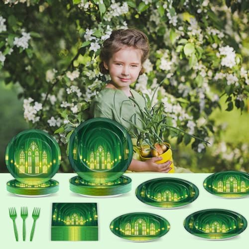 96Pcs Green Castle Paper Plates and Napkins Wonderland Theme Birthday Party Supplies Fairytale Movie Disposable Dinnerware Tableware Set for Princess Birthday Baby Shower Decorations Serve 24 - Image 7