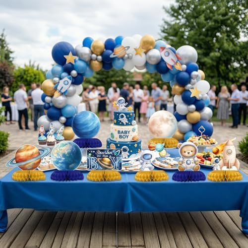 12 Pcs Astronaut Space Baby Shower Decorations for Boy - Outer Space Party Supplies - Rocket Planet Moon Star Galaxy Centerpieces for Tables - Space Honeycomb Table Decor for Baby Shower - Image 5
