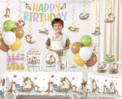 205Pcs Yingoto Cute Otter Birthday Decorations Tableware Set, Serves 25 - Image 3