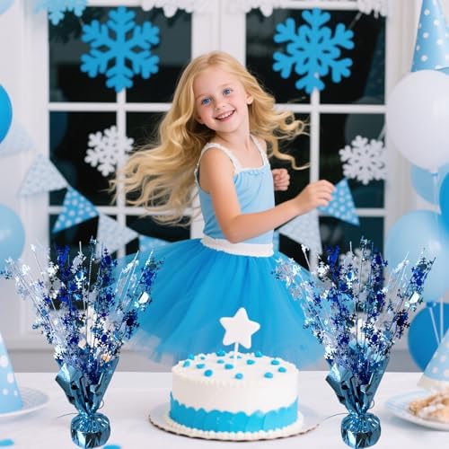 FUBININA 6 Pack Winter Wonderland Snowflake Table Decoration Metallic Blue White Glitter Foil Spray Tabletop Centerpieces for Winter Christmas Xmas Frozen Birthday Wedding Baby Party Supplies Decor - Image 6