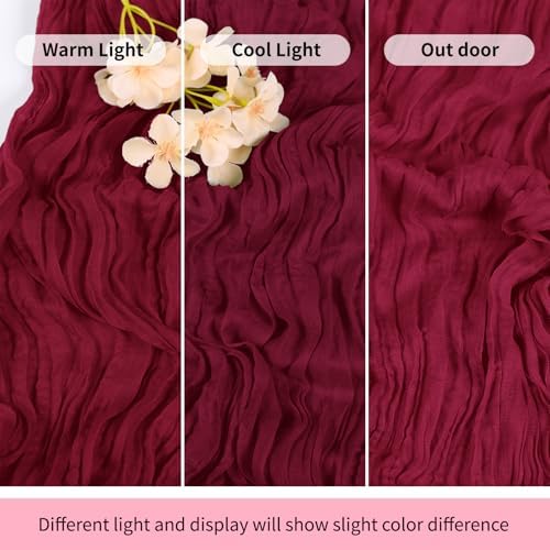 6 Pack Burgundy Cheesecloth Table Runner 17x108 Inch Semi Sheer Boho Gauze Cheese Cloth Fabric Table Runners Table Decor for Wedding Party Baby Shower Birthday Home Decor Garden Farmhouse - Image 7