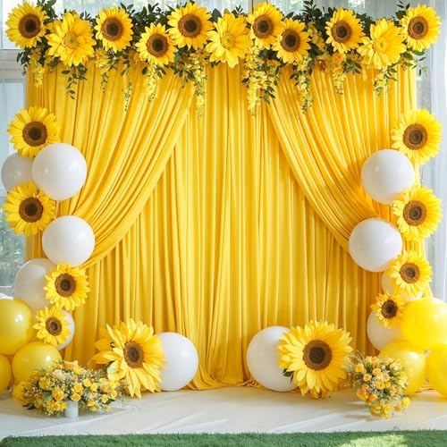 4 Panels Yellow Backdrop Curtain for Parties Wrinkle Free Lemon Yellow Photo Curtains Backdrop Drapes Fabric Decoration for Birthday Party Wedding Baby Shower 20ft(W) x 10ft(H) - Image 3