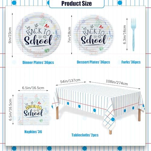 146PCS Back to School Party Supplies Paper Plates and Napkins Serve 36 - Image 2