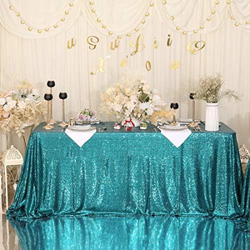 Eternal Beauty Teal 50x80 Inch Tropical Beach Sequin Tablecloth - Image 3