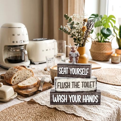 4 Pcs Highland Cow Bathroom Western Wooden Table Decor - Image 5