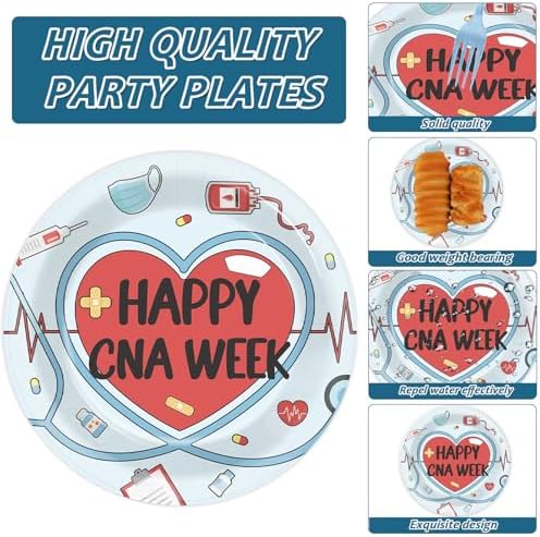 CHUNNIN 96Pcs Happy CNA Week Plates and Napkins Nurse Appreciation Week Party Decorations We Love Our CNAS Dessert Plates Nurse Tableware for 24 Guests CNA Appreciation Week Party Supplies - Image 3