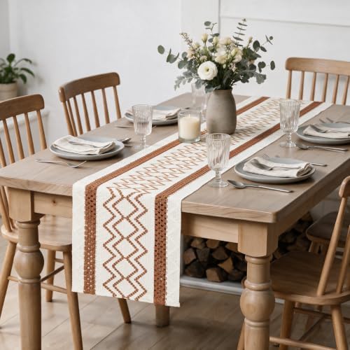 Artoid Mode Caramel Stripe Diamond Woven Table Runner 12x72 Inch - Image 5