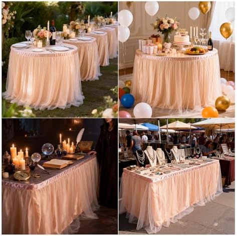THARAHT Tulle Table Skirt 9FT 270CM Long for Rectangle Tables Round Tables Ruffle Desk Skirt for Princess Girls Birthday Party Cake Dessert Decorations Table Skirt - Image 7