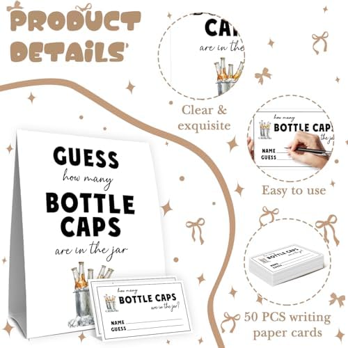 Beer and Diaper Party Decorations for Men,Guess How Many Baby Shower Game,Guess How Many Bottle Caps are in the Jar,Beer Birthday Party Game & Activities 50 Cards and Sign - Image 3