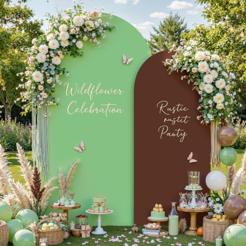 Brown Green Arch Backdrop Cover for Wedding, 7.2FT 6FT Set of 2 Stretchy Spandex Fitted Arch Stand Cover for Baby Shower, Birthday Party Decor, Chiara Backdrop Cover with Double-Sided Design by Besutolife