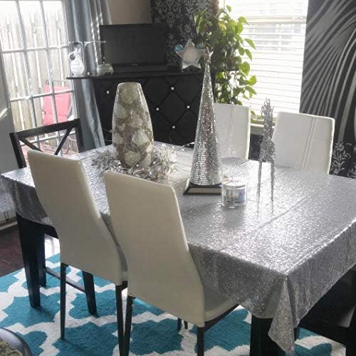Eternal Beauty Silver Sequin Tablecloth 60 x 120-Inch Sparkly Overlay Rectangle Glitter Table Cover for Wedding Party Birthday Decoration - Image 5