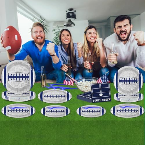 Qyeahkj 25 Guests Cowboys Football Party Plates and Napkins Supplies American Football Team Platters Tableware Set Touch Down Blue & White Decor Favors for Football Fans Boy Sports Team Theme Party - Image 3