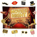Allenjoy Movie Night Party Birthday Decorations Set - 13 Piece Kit with 59"x35" Backdrop, 12 Photo Booth Props, Decor Supplies, Favors for Men Women Boyfriend Girlfriend Husband Wife by Allenjoy