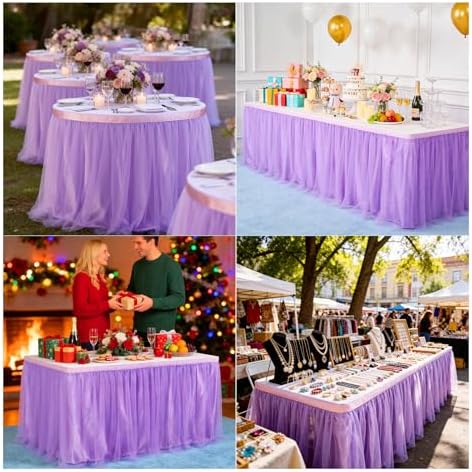 THARAHT Tulle Table Skirt 14FT 420CM Long for Rectangle Tables Round Tables Ruffle Desk Skirt for Princess Girls Birthday Party Cake Dessert Decorations Table Skirt - Image 6