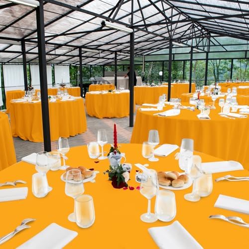 16 Pack Orange Plastic Tablecloths for Round Tables, Premium Decorative Orange Disposable Table Covers for Parties, Round Party Table Cover for Fall Autumn Birthday Thanksgiving Graduation, 84 Inch - Image 7