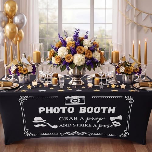Frienda 6ft Photo Booth Table Cloth Black Photobooth Stretch Table Covers - Image 4